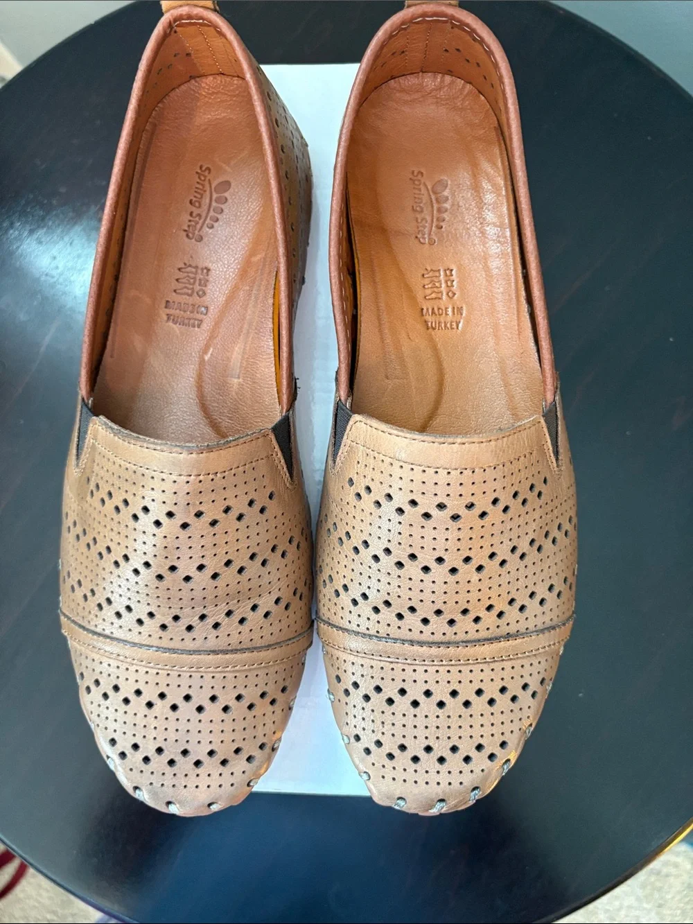 Spring Step Freida Tan Perforated Leather Slip-On Flats - Size 39 - Worn 3 times